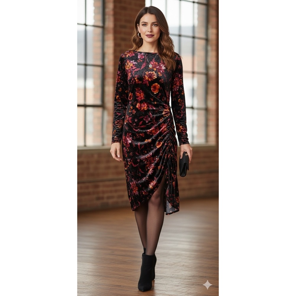 Whimsigoth Velvet Dress Small Floral Asymmetric Fairy Grunge Dark Romantic Indie